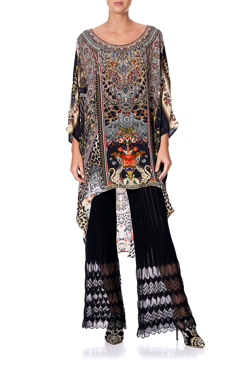 SCOOP BACK HEM DRESS MARAIS AT MIDNIGHT