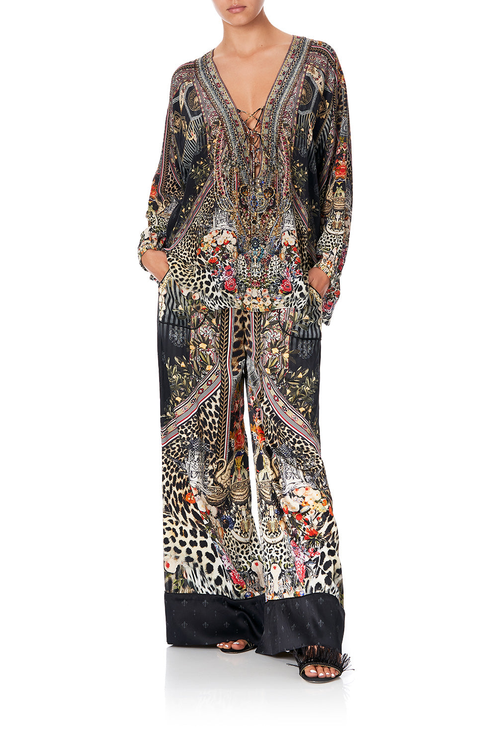 LACE UP BLOUSE MARAIS AT MIDNIGHT