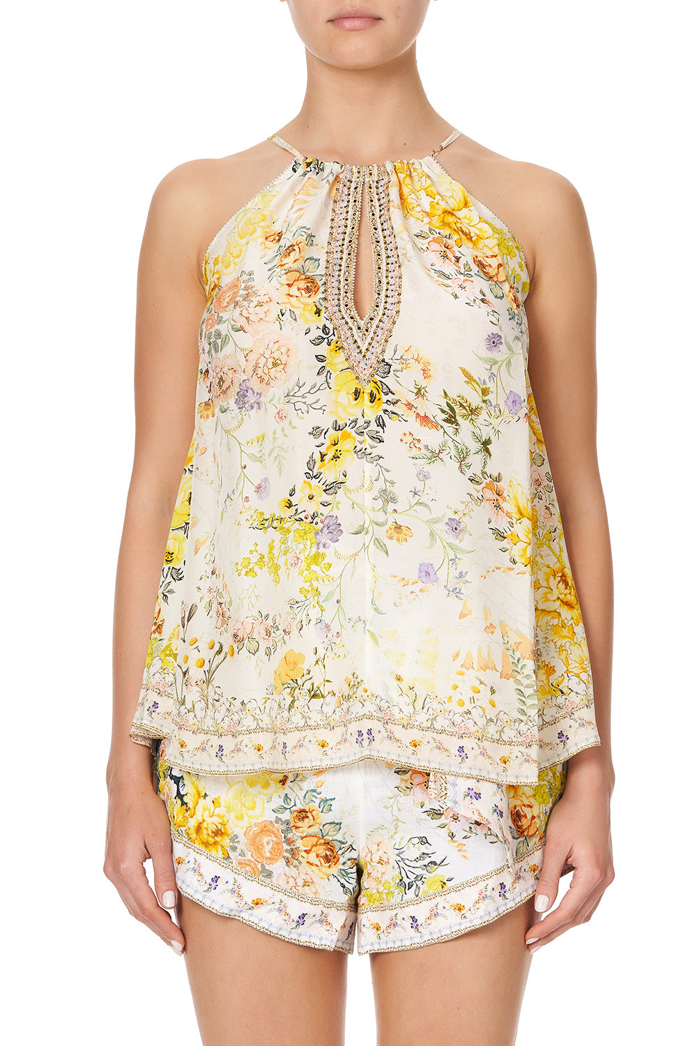 FLARED CAMI W NECK TIE IN THE HILLS OF TUSCANY