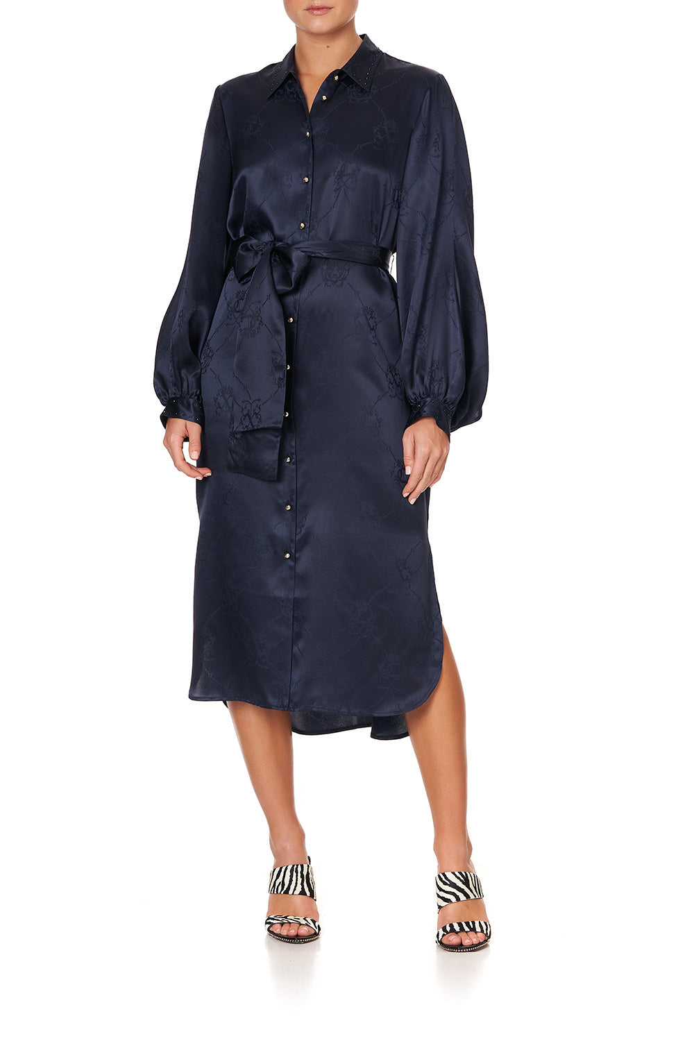 HIGH LOW MIDI SHIRT DRESS SOLID NAVY