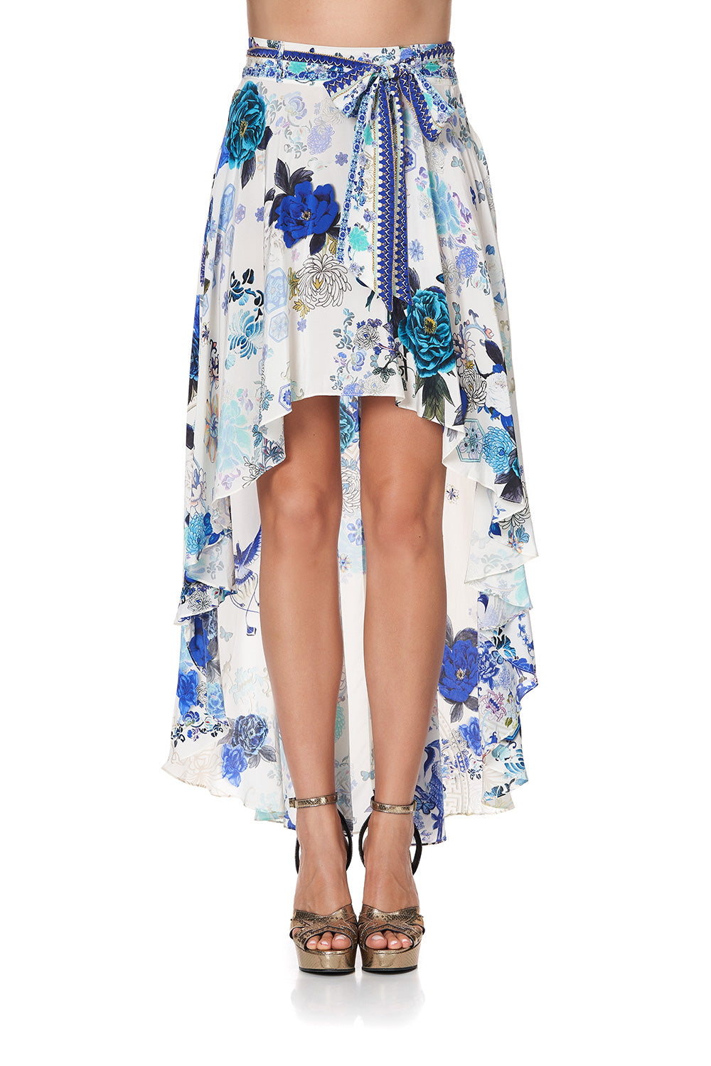 HIGH-LOW SKIRT WITH WAIST TIE WHITE SIDE OF THE MOON