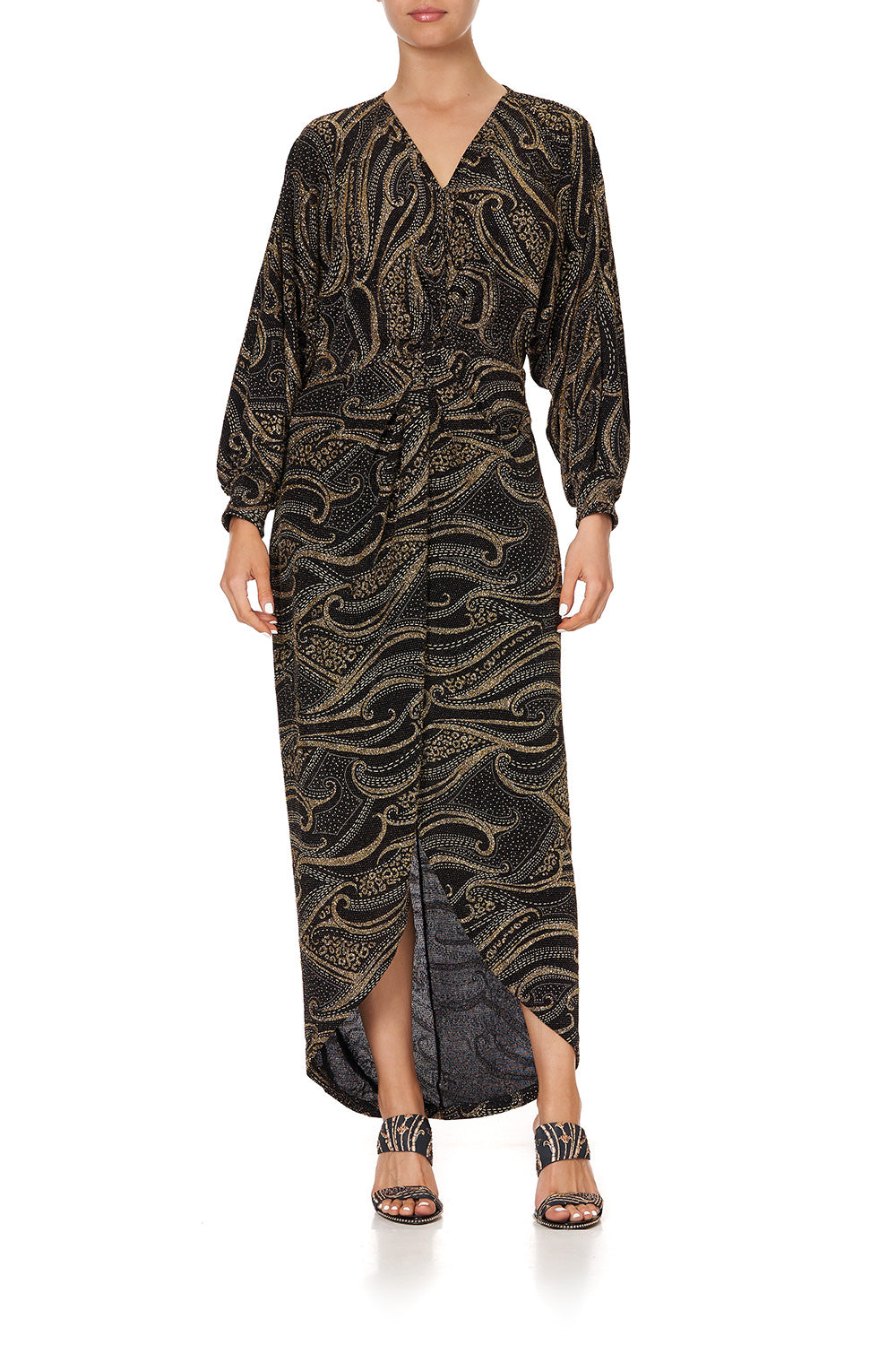 JERSEY TWIST FRONT SPLIT DRESS LUXE BLACK