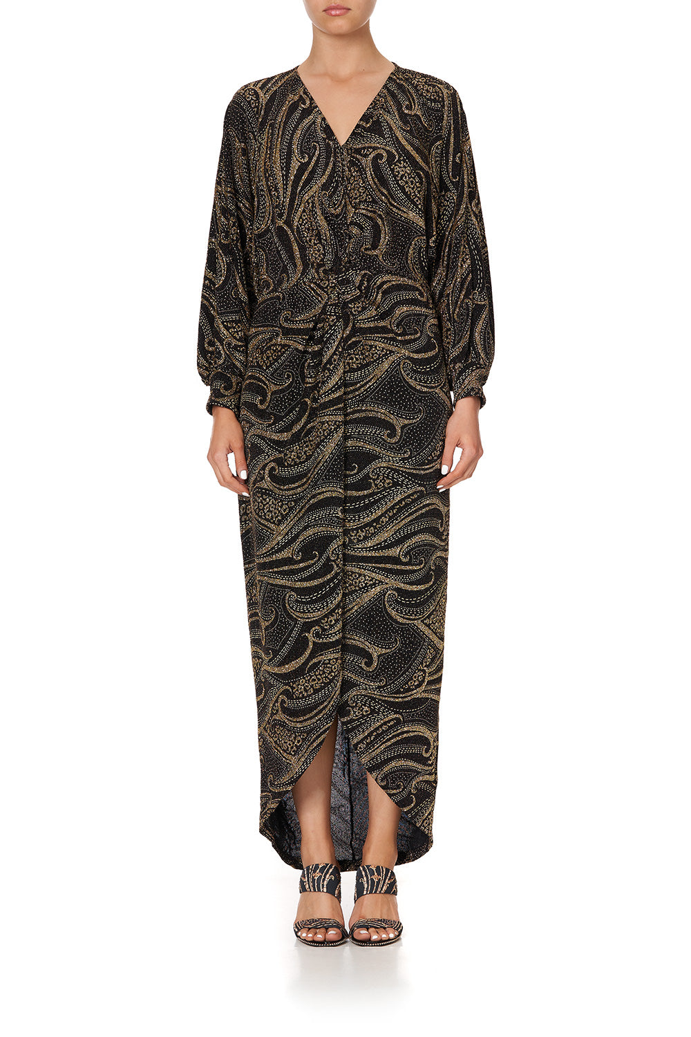 JERSEY TWIST FRONT SPLIT DRESS LUXE BLACK