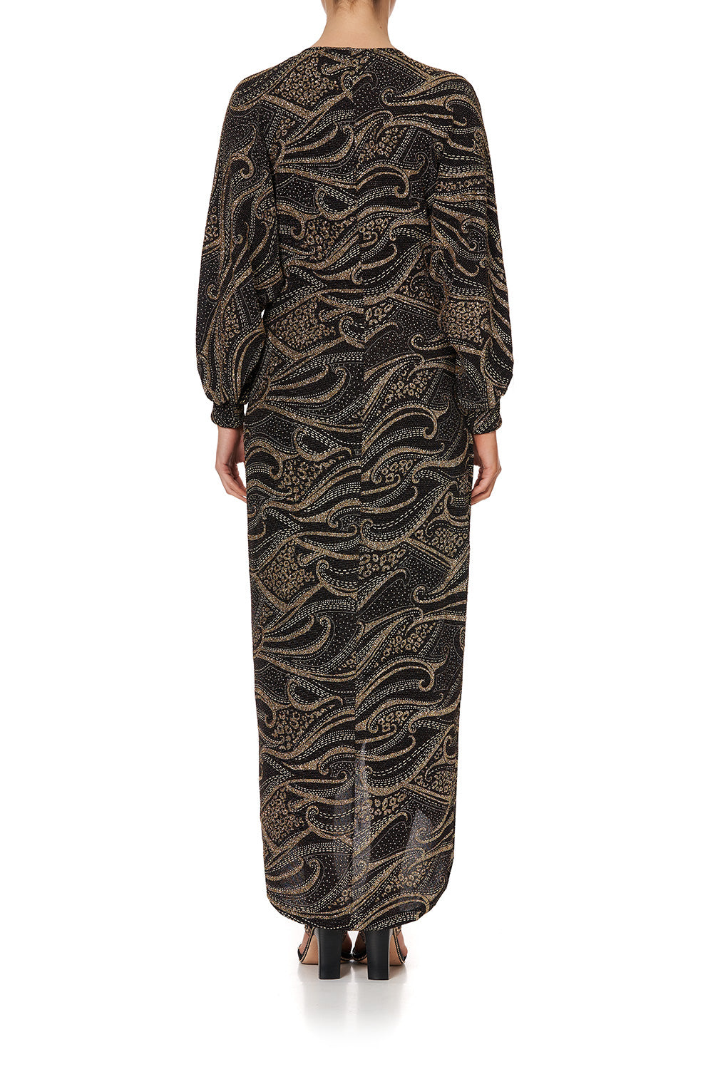 JERSEY TWIST FRONT SPLIT DRESS LUXE BLACK