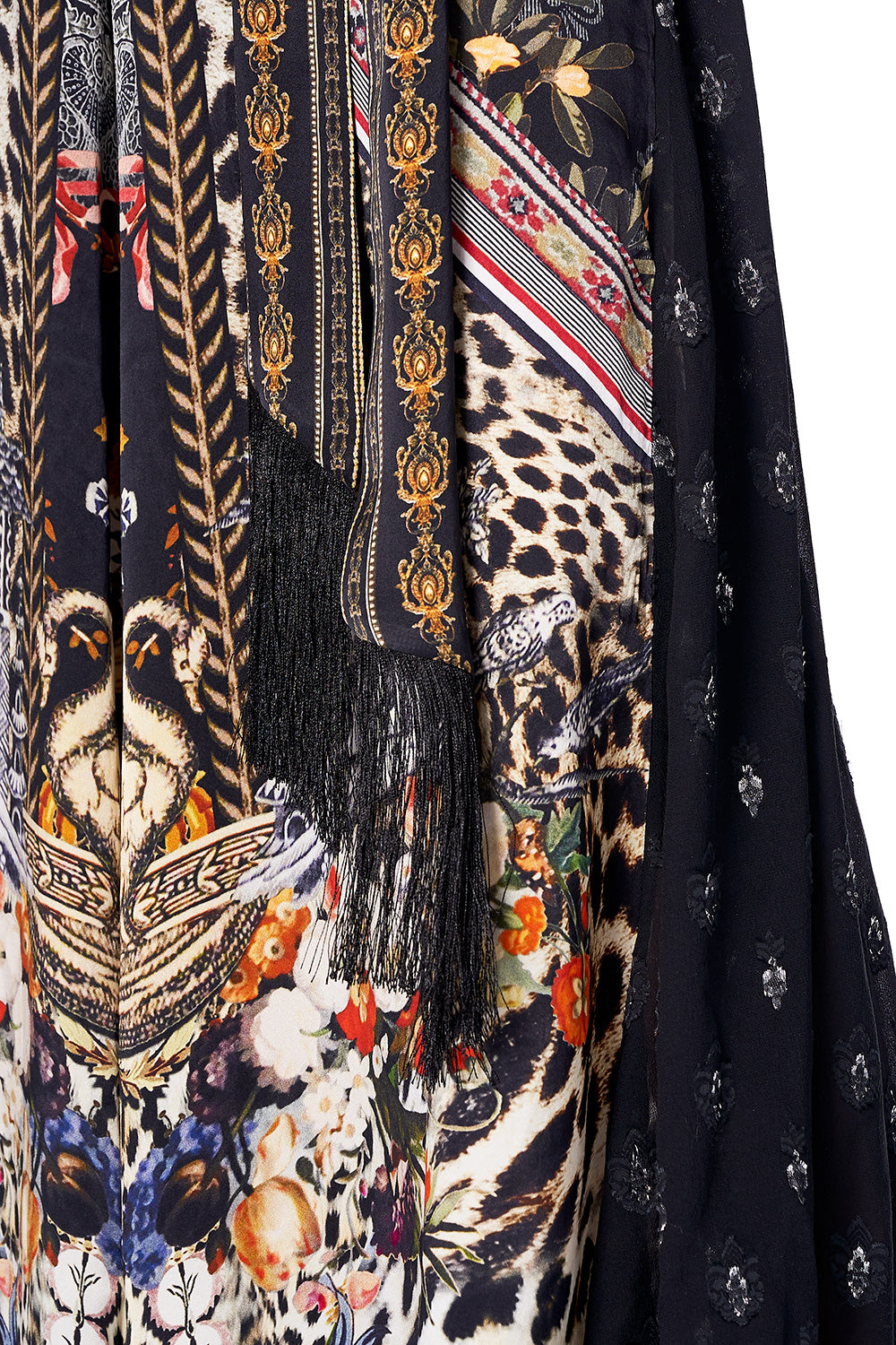 LACE TRIM JUMPSUIT WITH GODET MARAIS AT MIDNIGHT