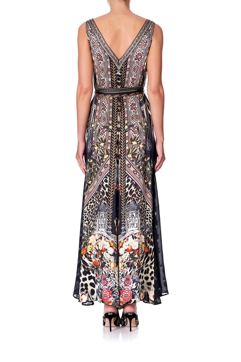 LACE TRIM JUMPSUIT WITH GODET MARAIS AT MIDNIGHT