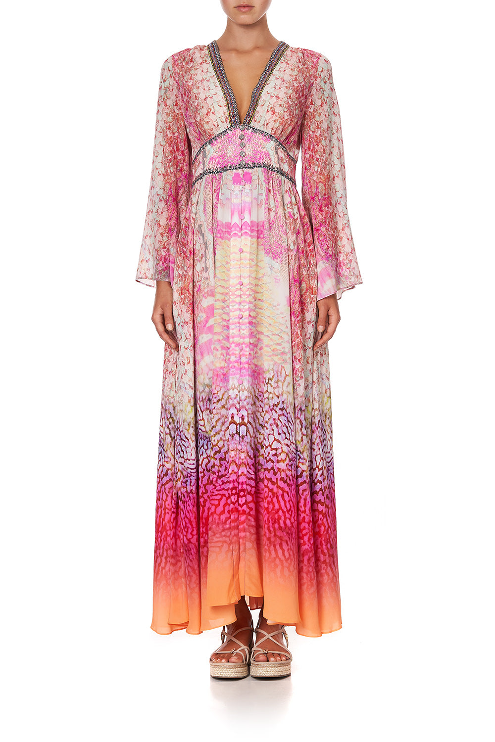 KIMONO SLEEVE DRESS WITH SHIRRING DETAIL SERPENTINE DREAMS