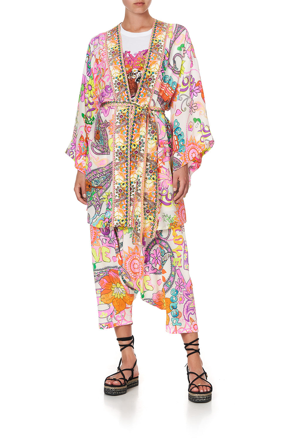 KIMONO WITH TIE BELT LET THE SUN SHINE