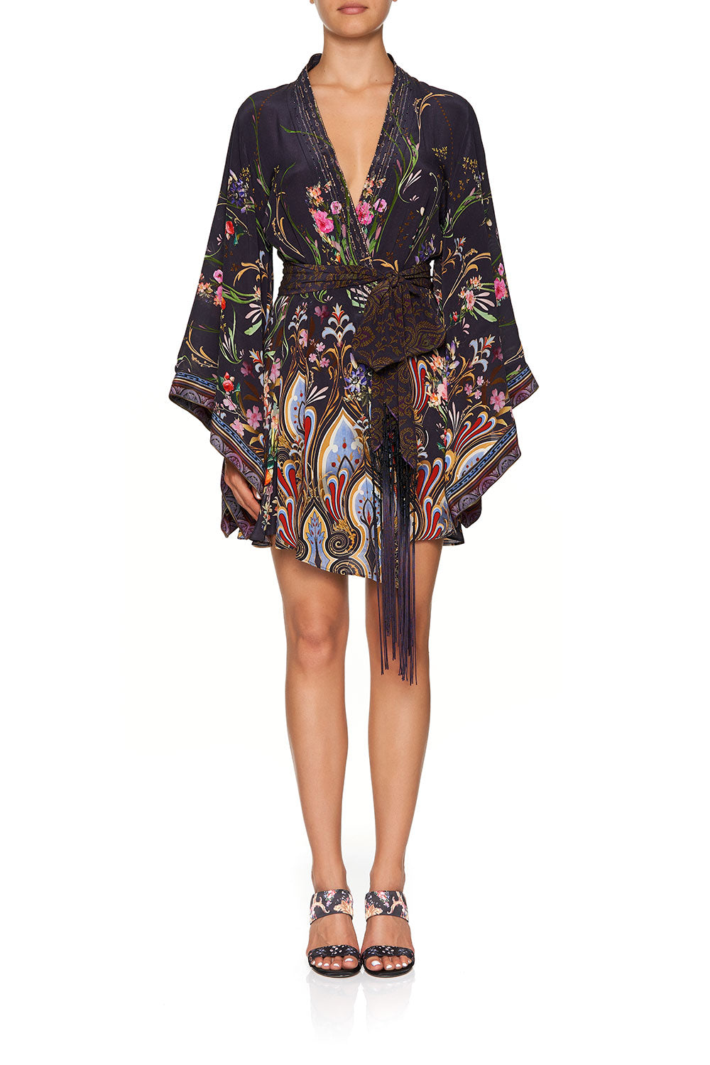 KIMONO WRAP DRESS WITH OBI BELT WILD FLOWER