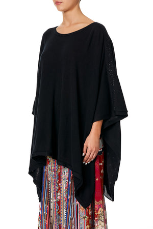 KNITTED PONCHO WITH SILK LINING BLACK