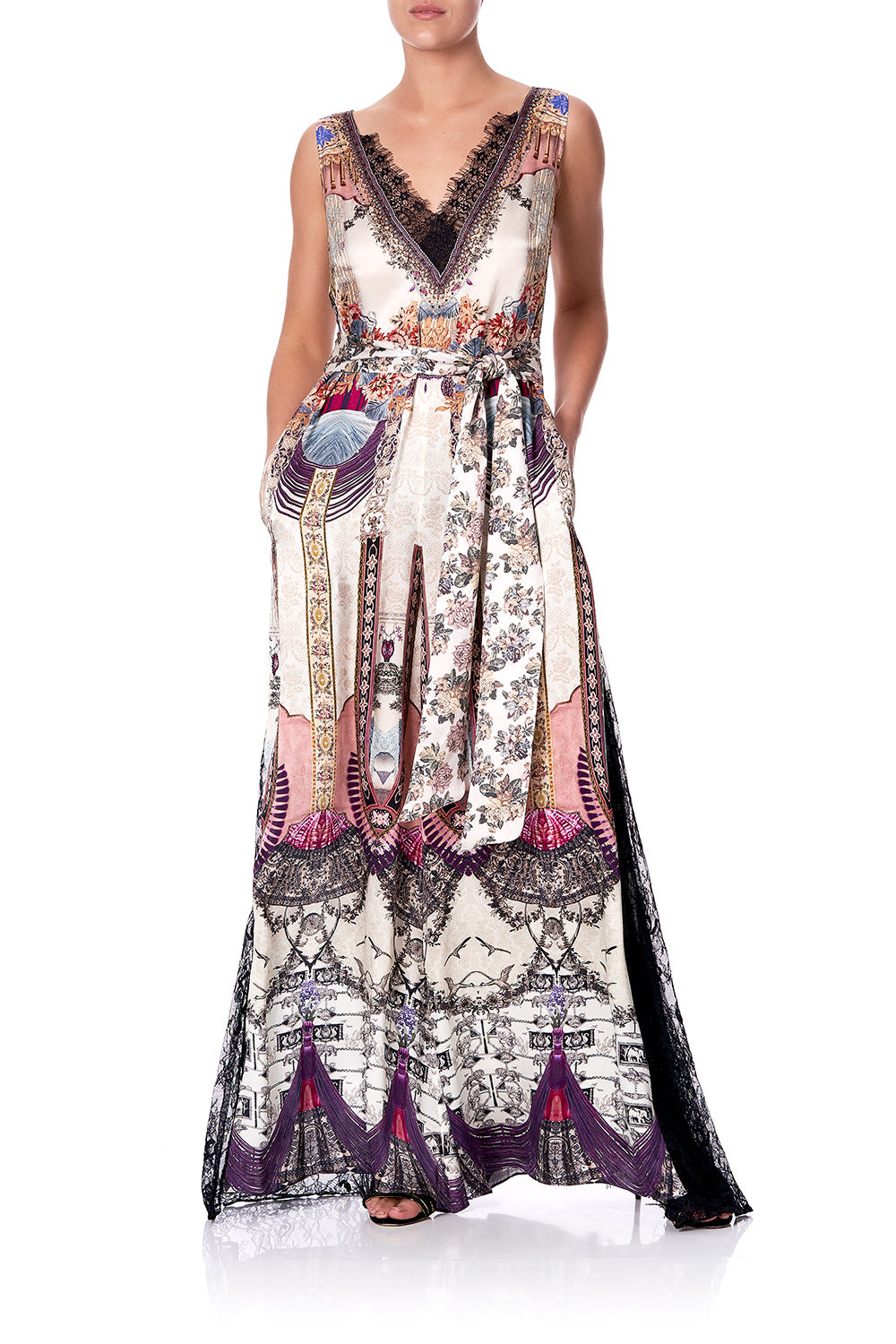 LACE TRIM JUMPSUIT WITH GODET VIOLET CITY