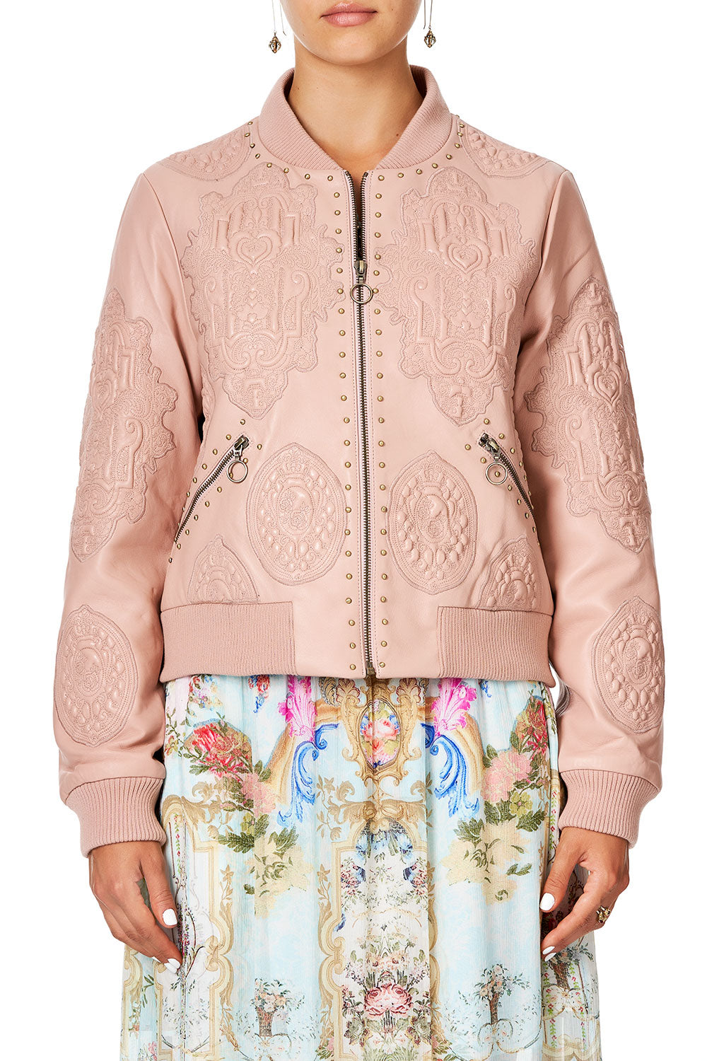CAMILLA LEATHER BOMBER JACKET VERSAILLES SKY