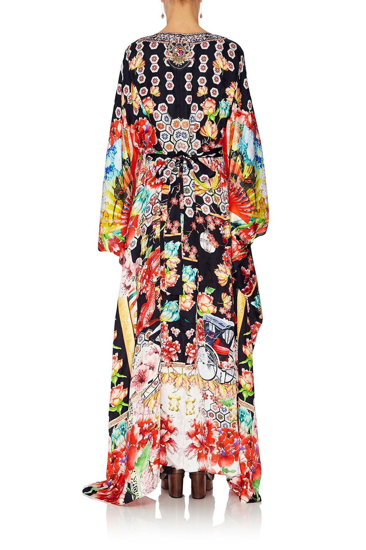 LONG KAFTAN WITH WAISTBAND PAINTED LAND