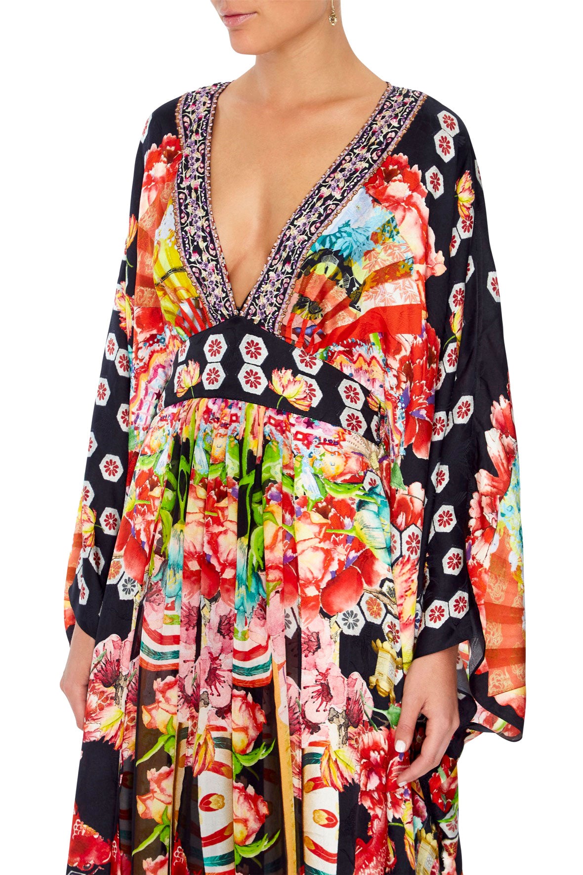 LONG KAFTAN WITH WAISTBAND PAINTED LAND