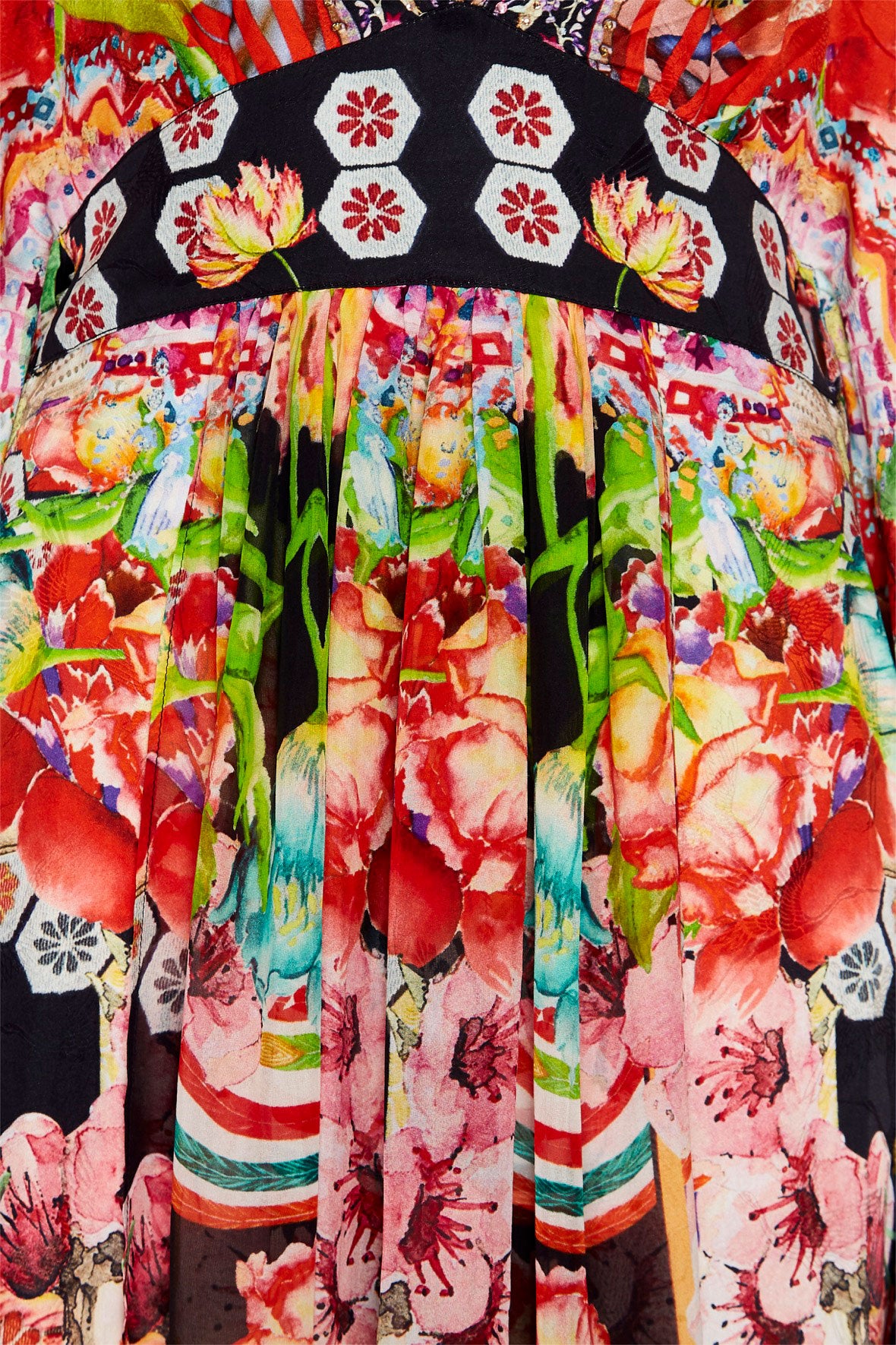 LONG KAFTAN WITH WAISTBAND PAINTED LAND