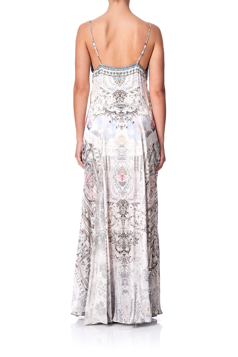 LONG SLIP DRESS WITH GODETS CRYSTAL CASTLE