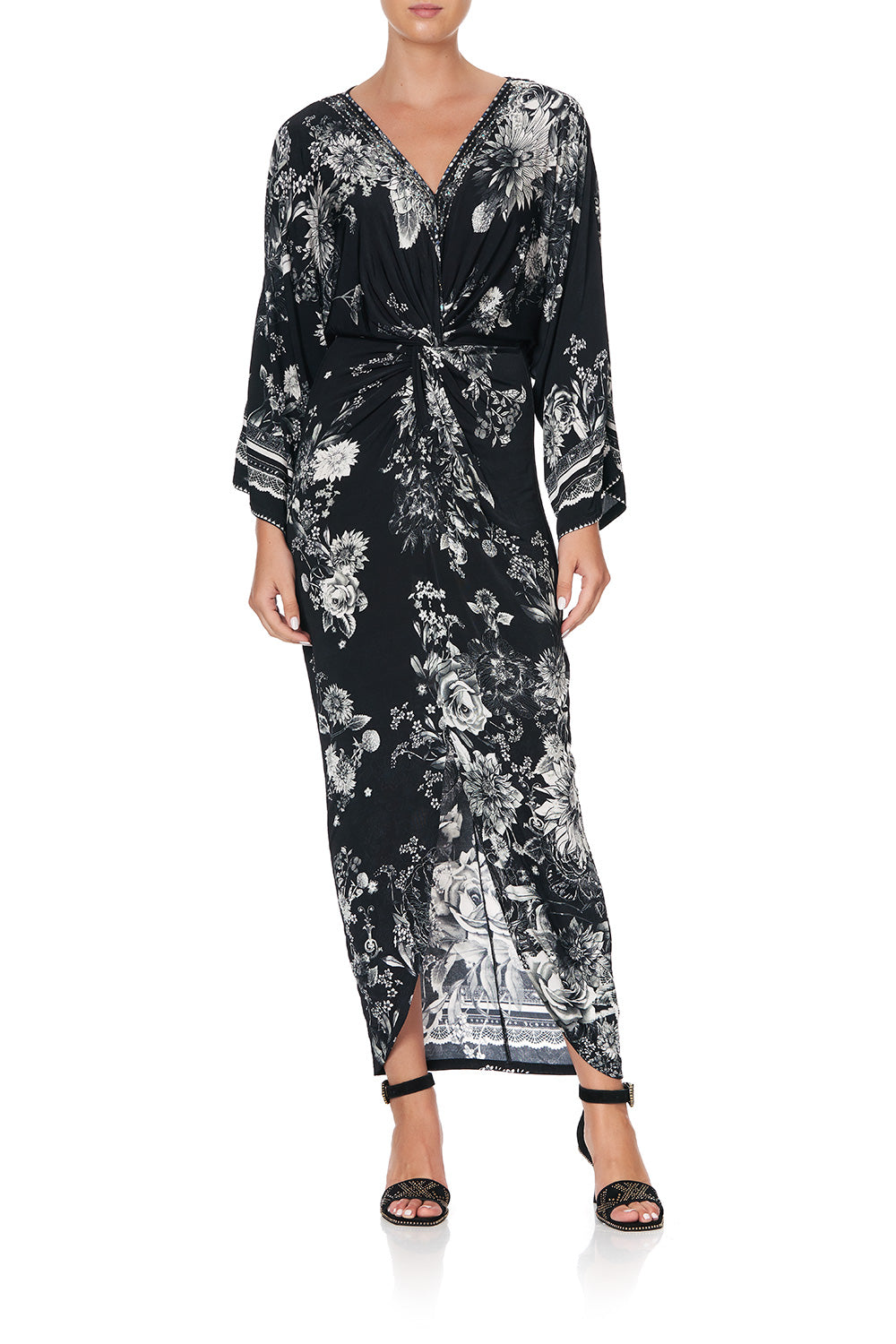 LONG SPLIT FRONT TWIST DRESS MOONSHINE BLOOM