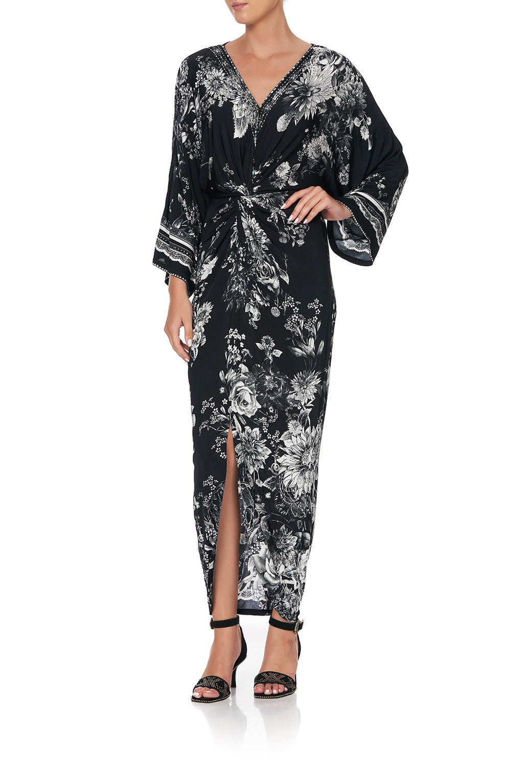 LONG SPLIT FRONT TWIST DRESS MOONSHINE BLOOM