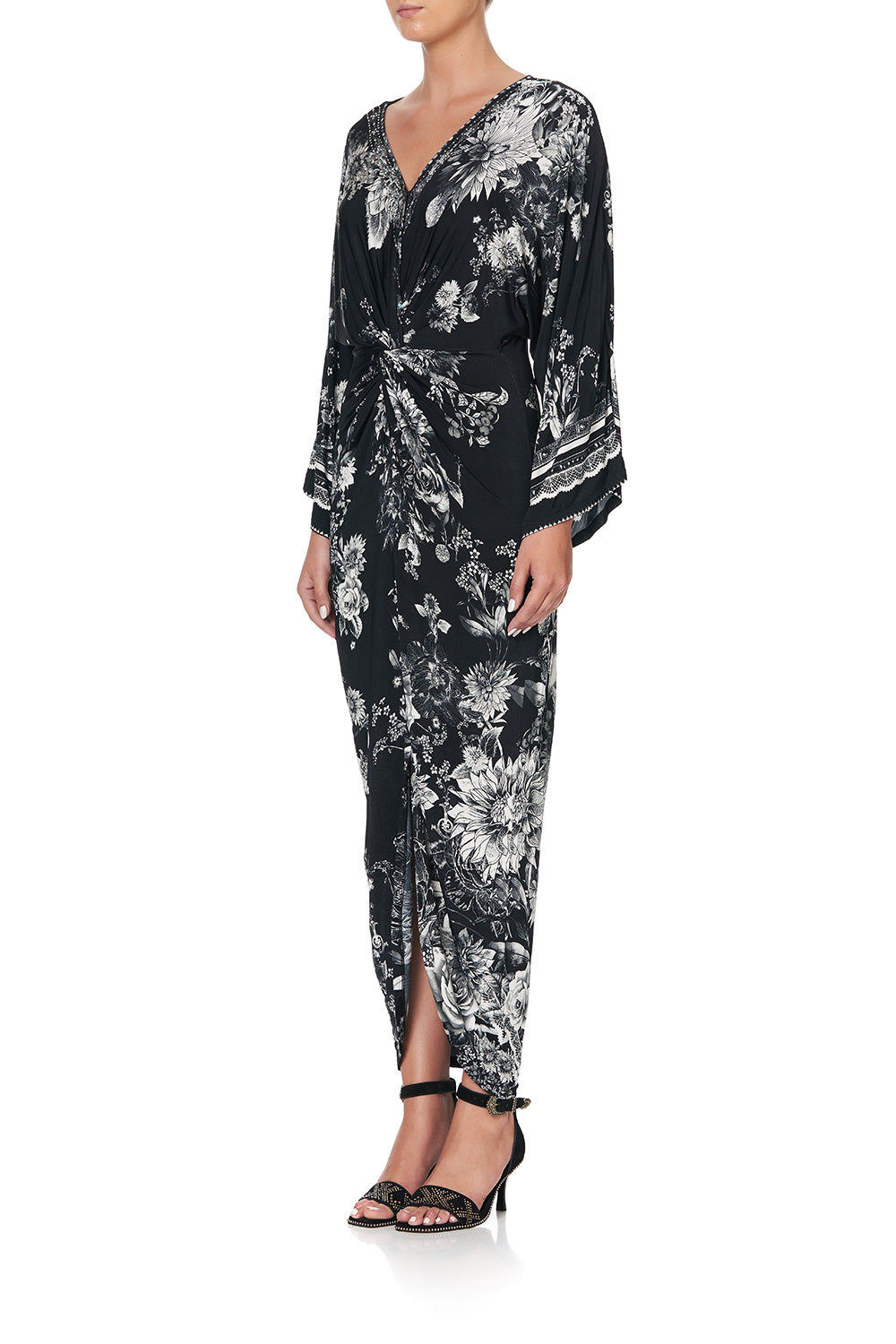 LONG SPLIT FRONT TWIST DRESS MOONSHINE BLOOM