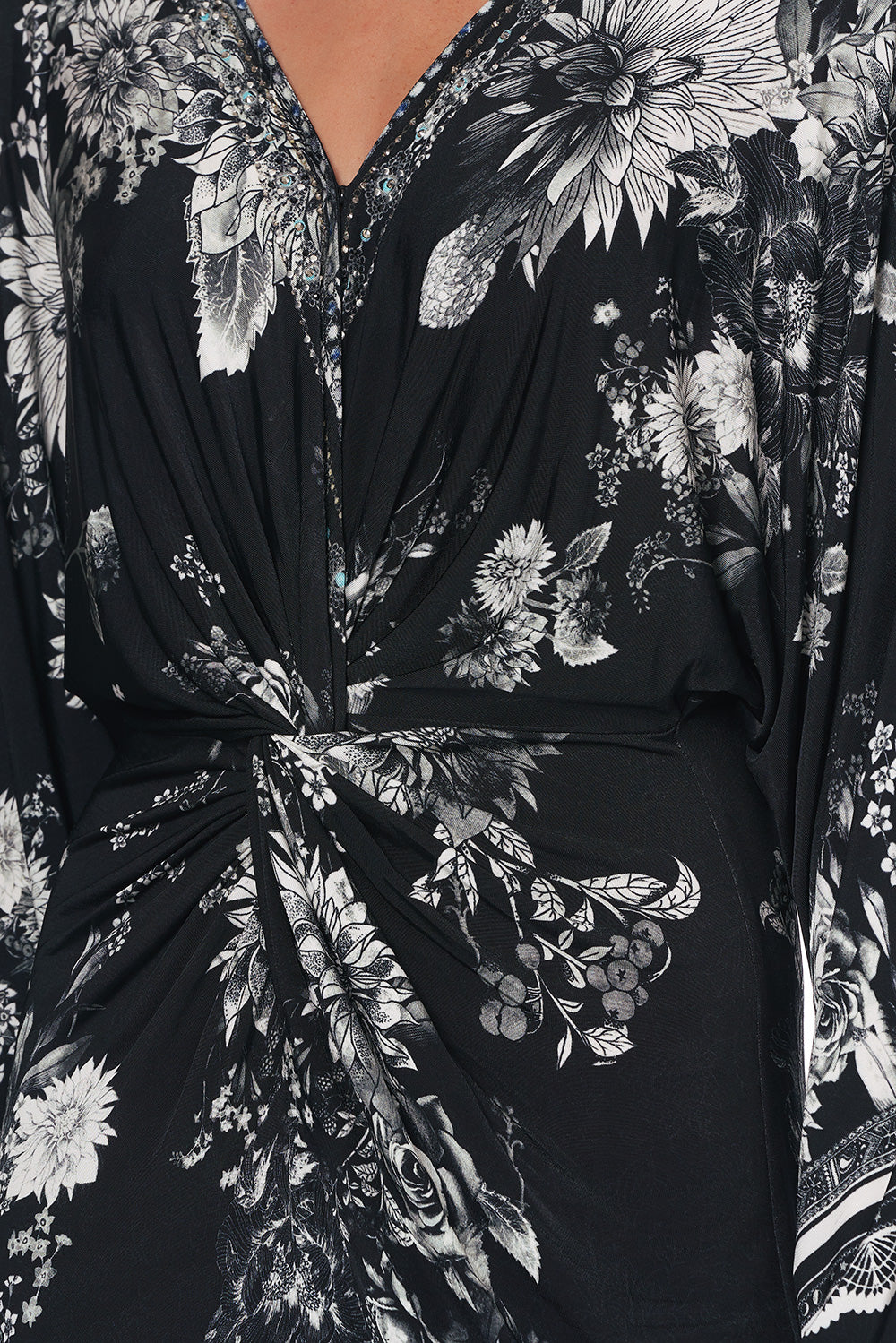 LONG SPLIT FRONT TWIST DRESS MOONSHINE BLOOM