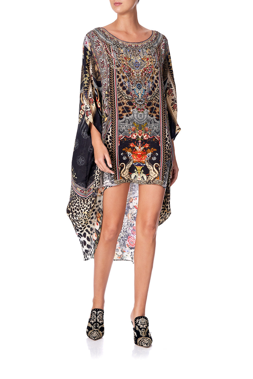 SCOOP BACK HEM DRESS MARAIS AT MIDNIGHT