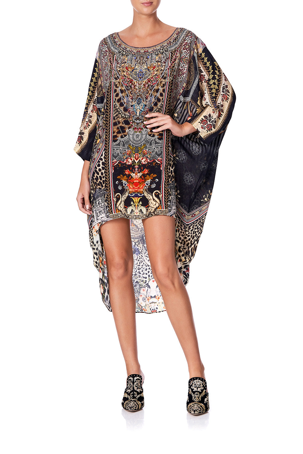 SCOOP BACK HEM DRESS MARAIS AT MIDNIGHT