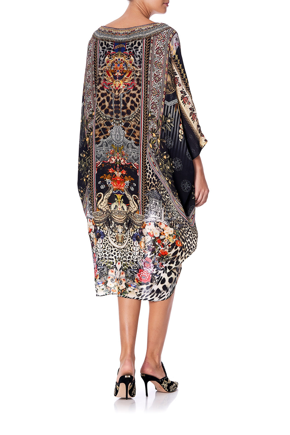 SCOOP BACK HEM DRESS MARAIS AT MIDNIGHT