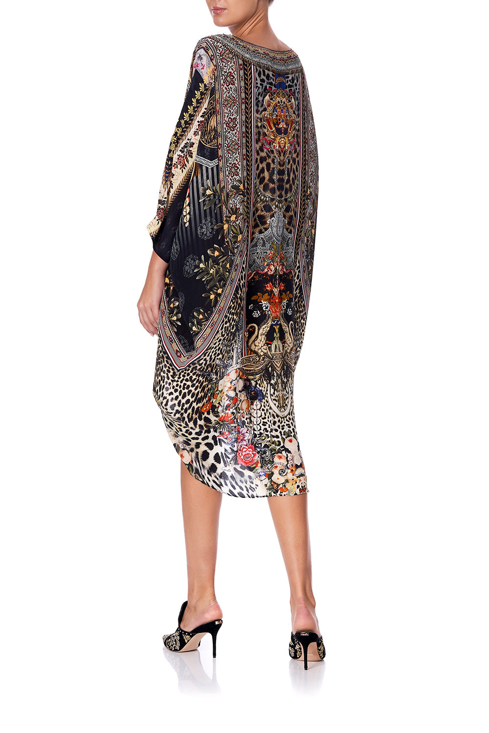 SCOOP BACK HEM DRESS MARAIS AT MIDNIGHT