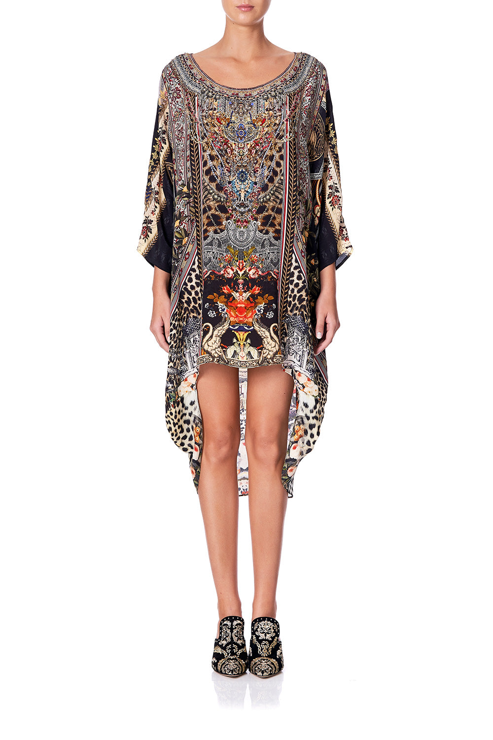 SCOOP BACK HEM DRESS MARAIS AT MIDNIGHT