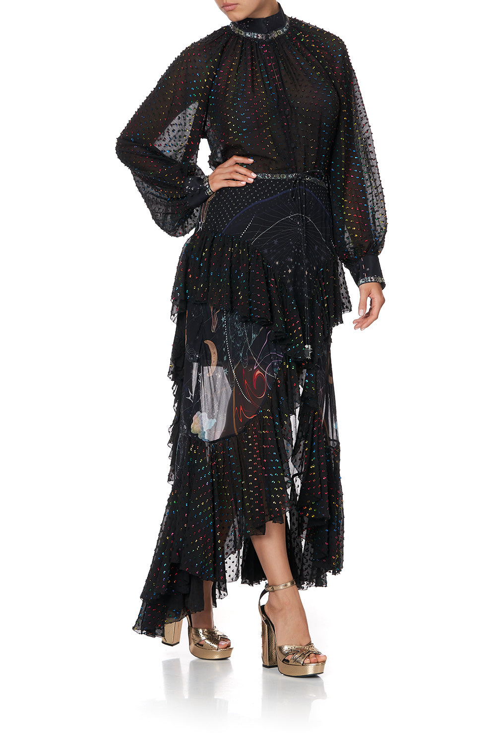 MAXI SKIRT WITH DOUBLE FRILL MIDNIGHT MOON HOUSE