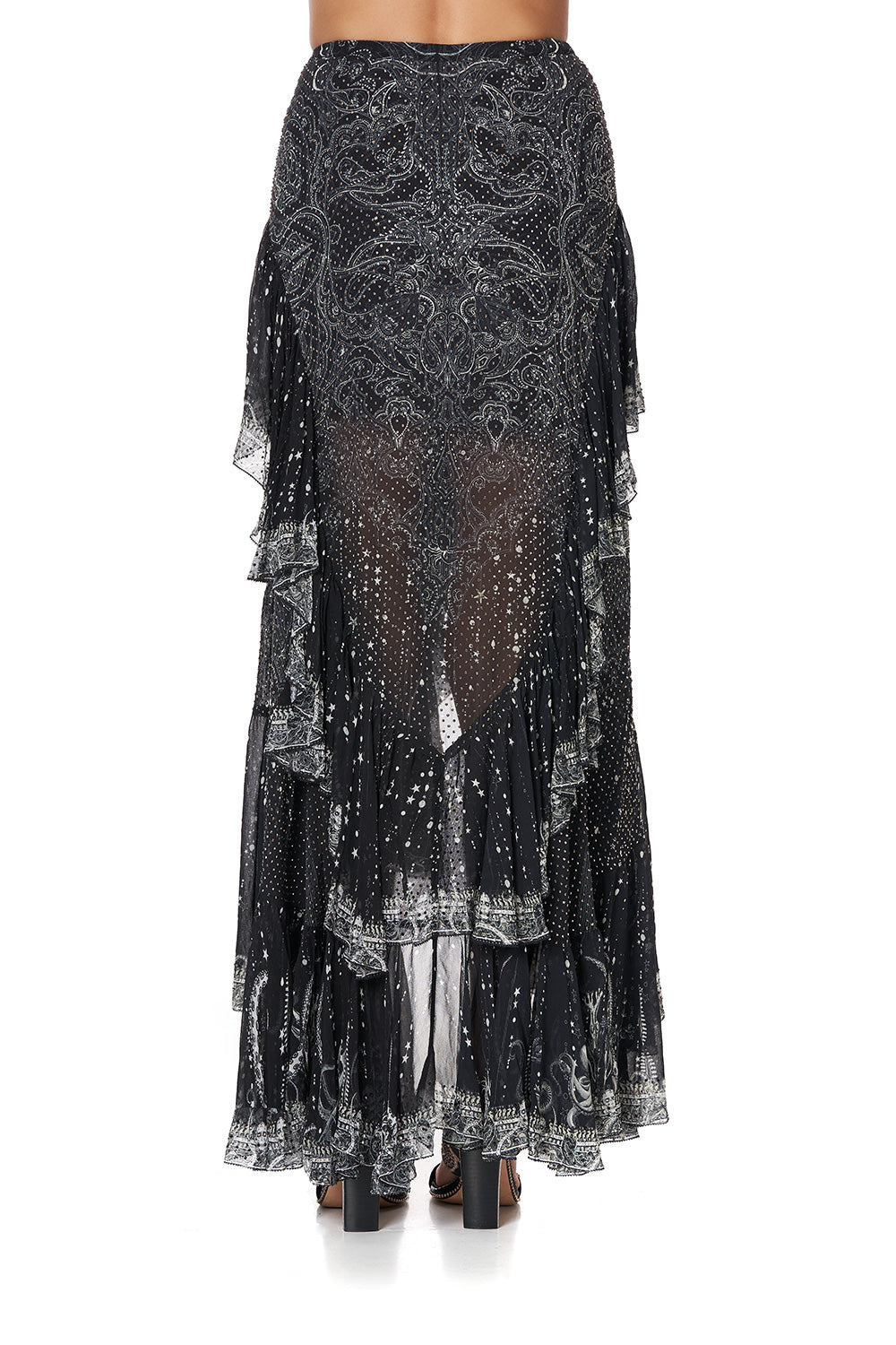 MAXI SKIRT WITH DOUBLE FRILL MIDNIGHT PEARL