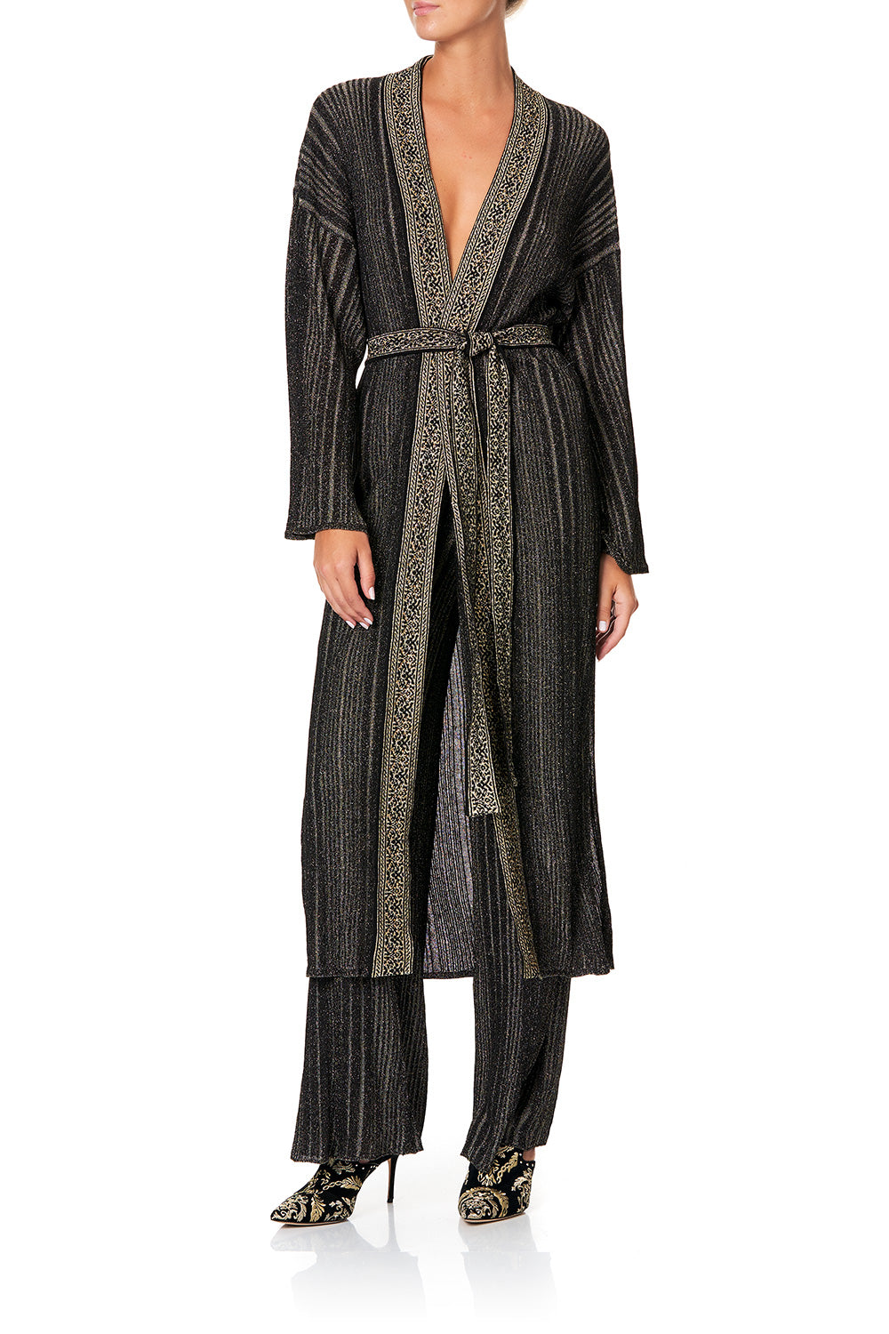CAMILLA METALLIC KNIT CARDI WITH TIE REBELLE REBELLE