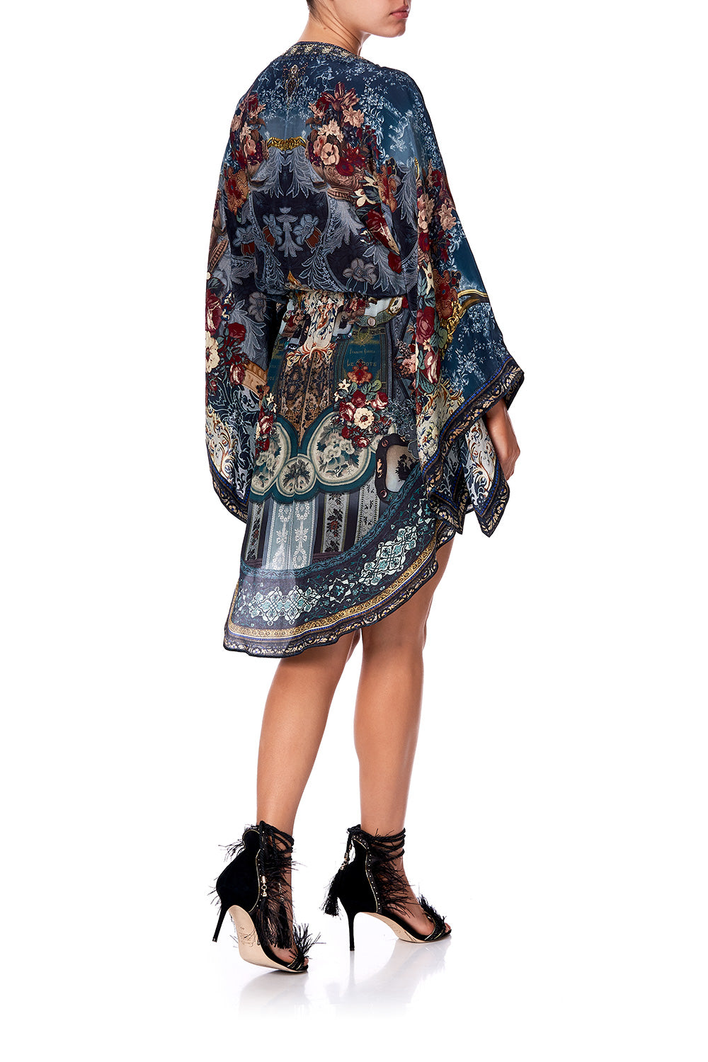 V-NECK KIMONO DRESS WITH TIE HOTEL BOHEME