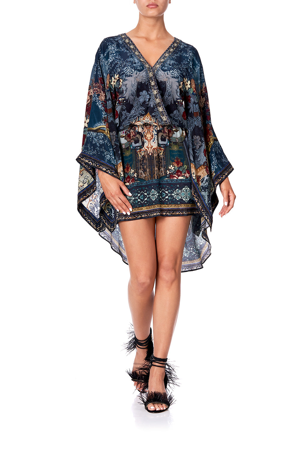 V-NECK KIMONO DRESS WITH TIE HOTEL BOHEME