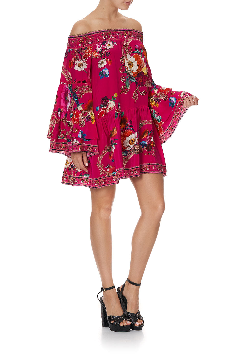 OFF SHOULDER DRESS WITH SMOCKING APPLE EYED