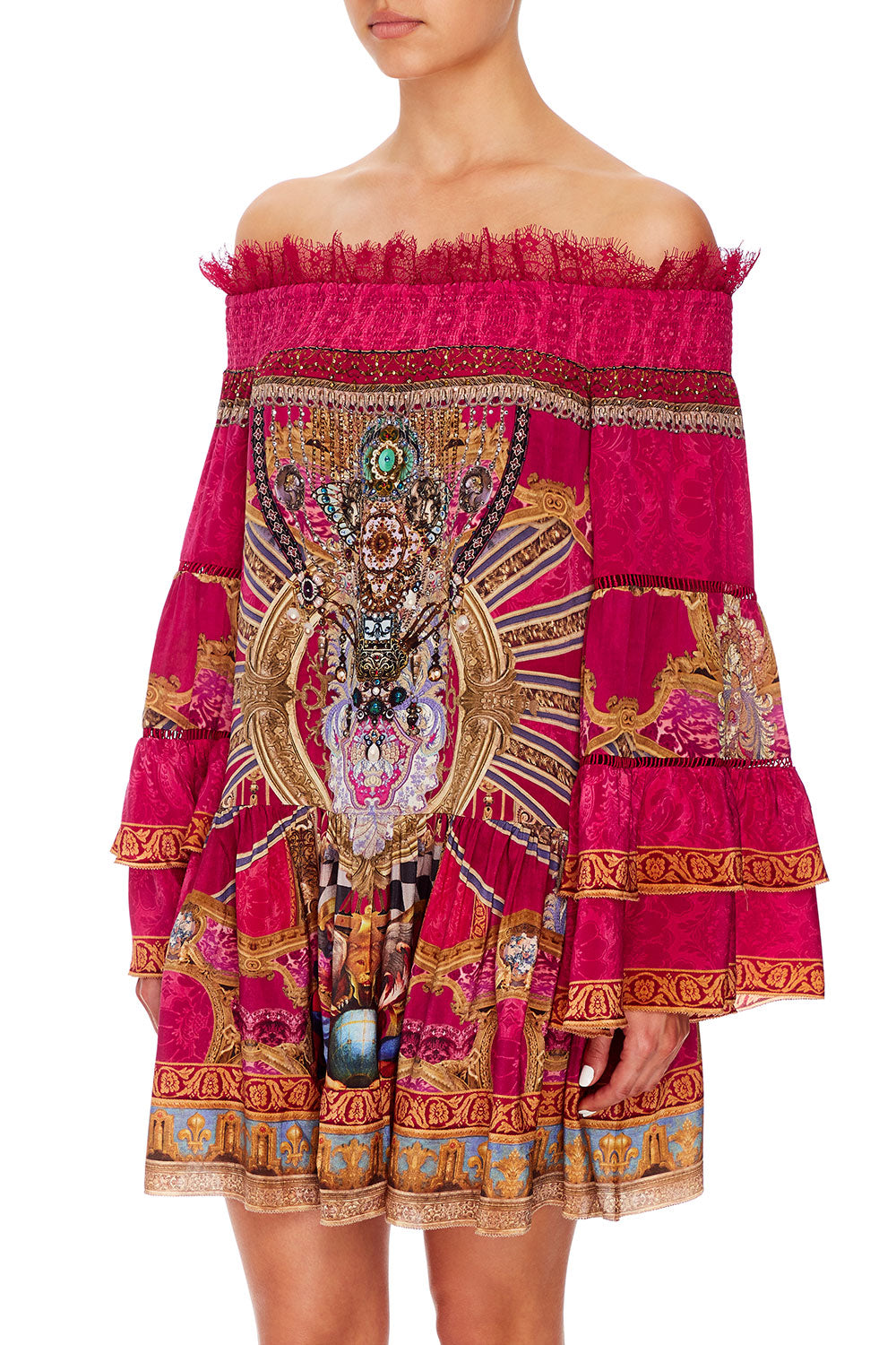 CAMILLA OFF SHOULDER DRESS WITH SMOCKING LOUNGE HOUR