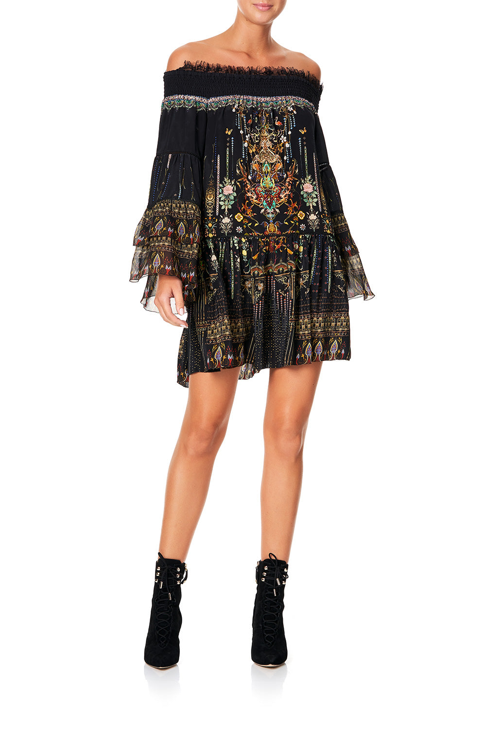 CAMILLA OFF SHOULDER DRESS WITH SMOCKING REBELLE REBELLE