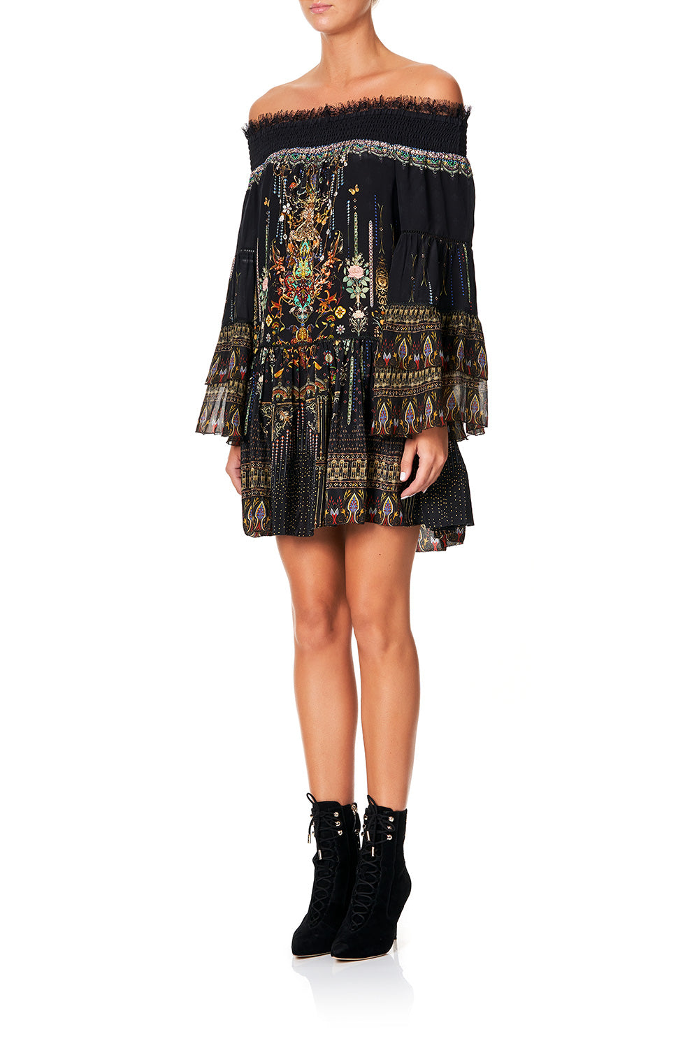 CAMILLA OFF SHOULDER DRESS WITH SMOCKING REBELLE REBELLE