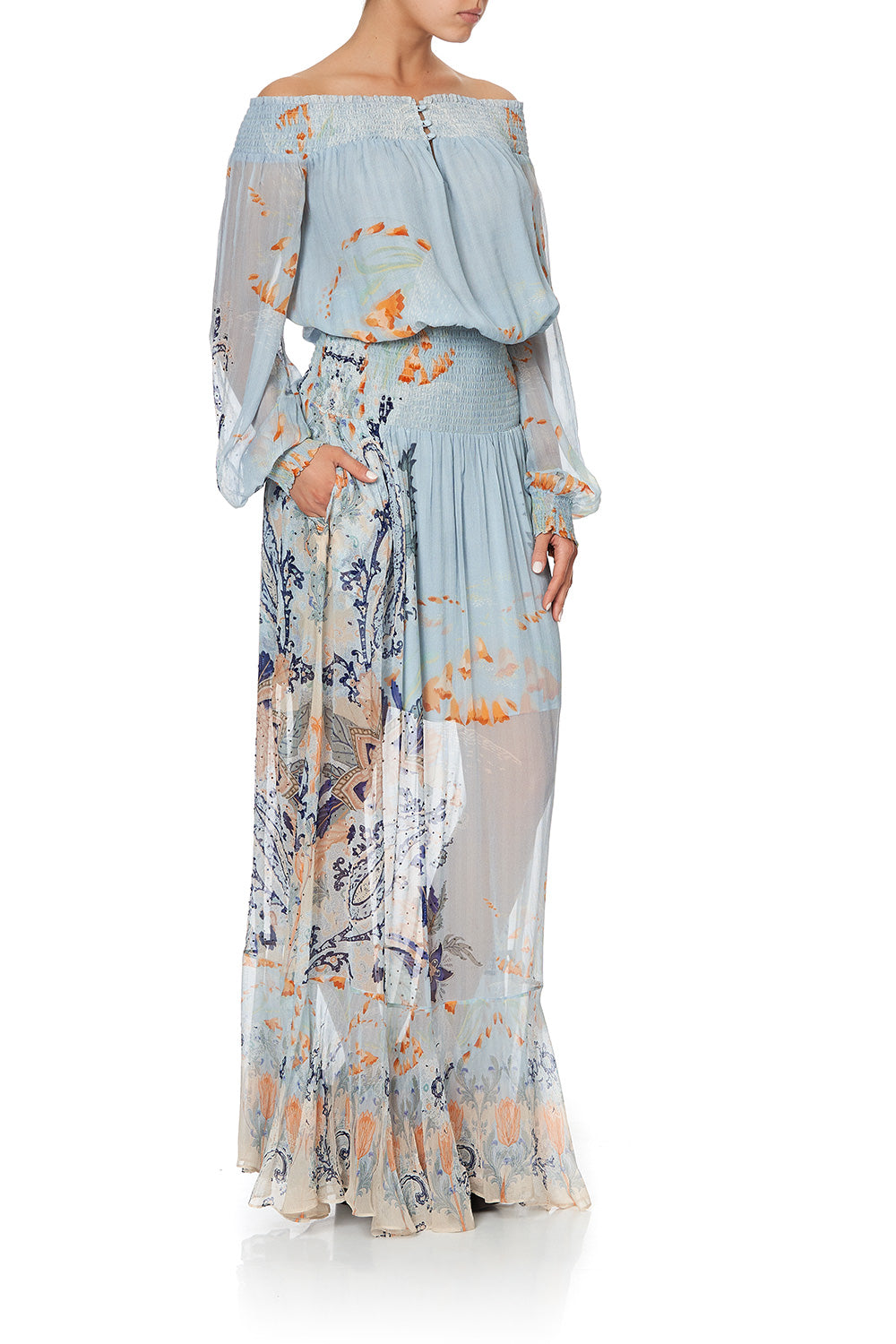 OFF SHOULDER SHIRRED DRESS FRASER FANTASIA