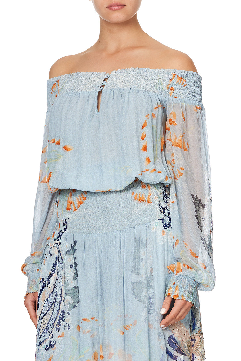 OFF SHOULDER SHIRRED DRESS FRASER FANTASIA