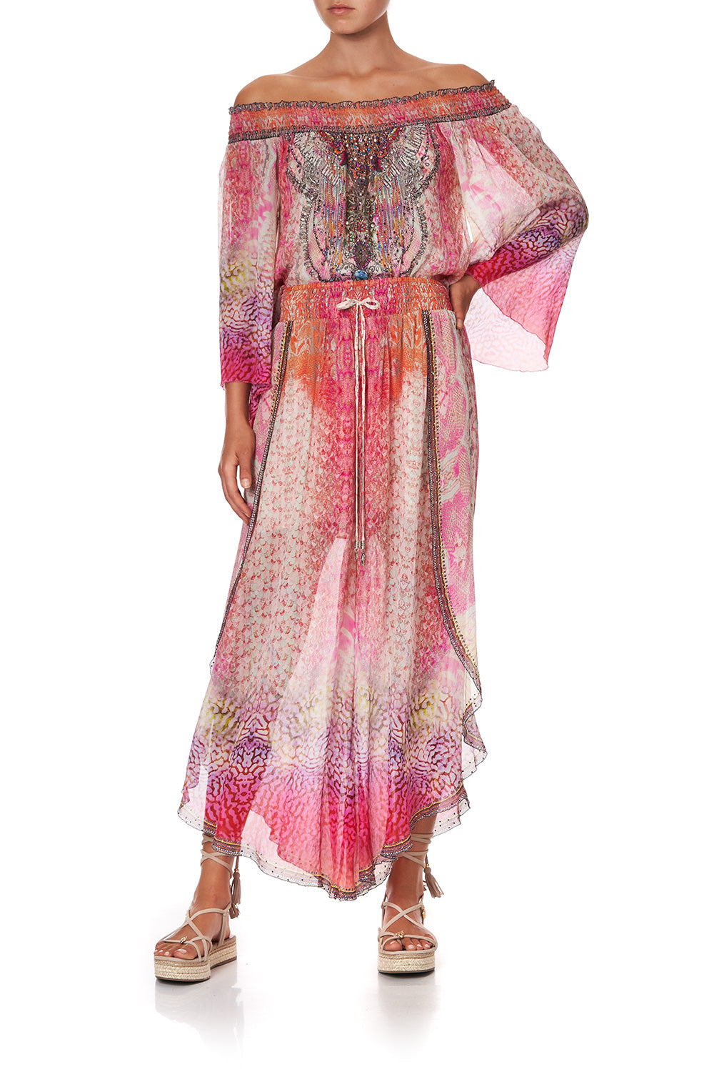 OFF SHOULDER SHIRRED BLOUSE SERPENTINE DREAMS