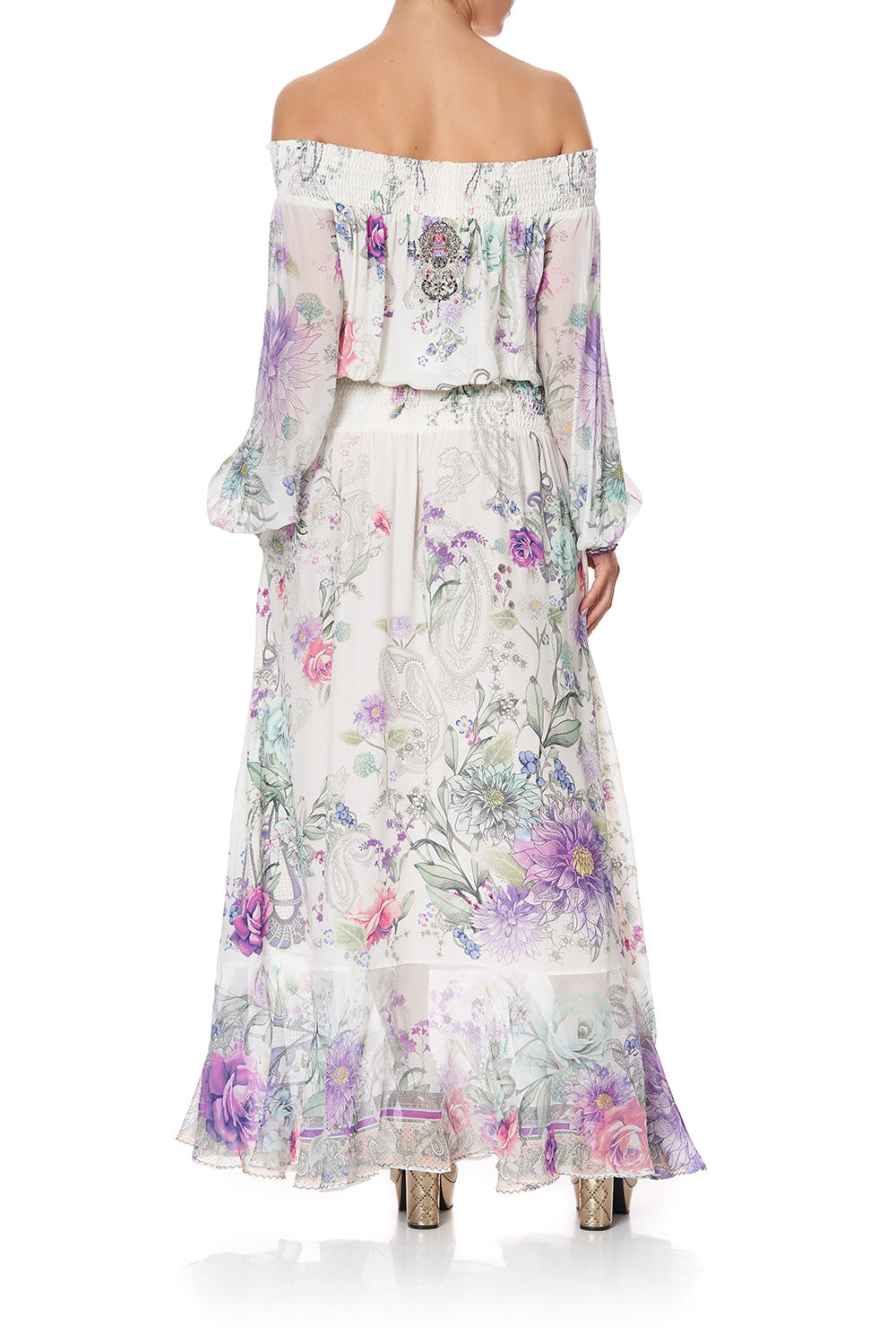 OFF SHOULDER SHIRRED DRESS FOREVER FAR