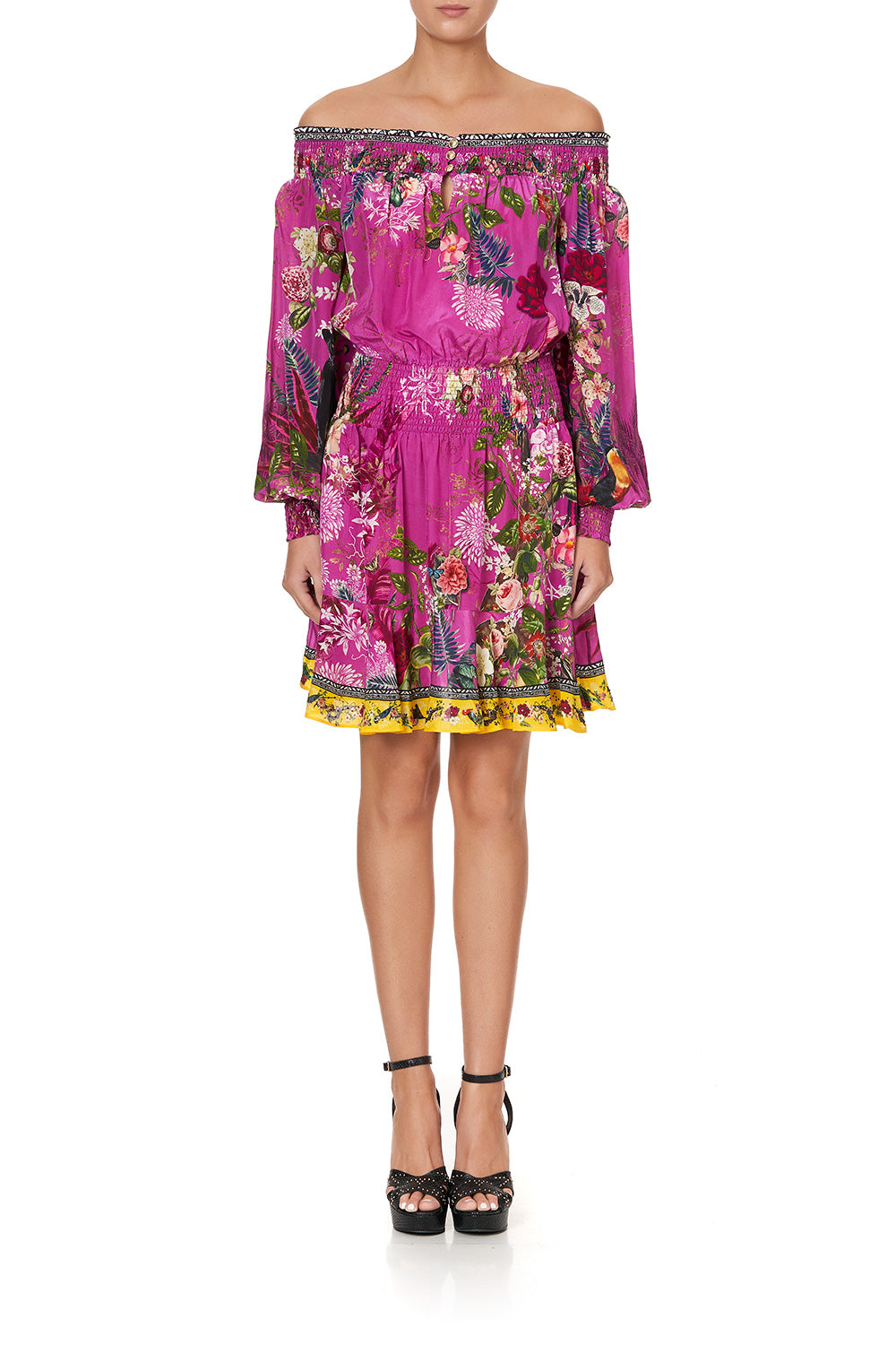 OFF SHOULDER SHORT DRESS JUNGLE LANGUAGE