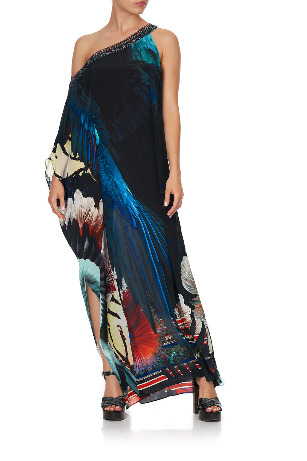 ONE SHOULDER KAFTAN WITH NECKBAND NIGHT FLIGHT