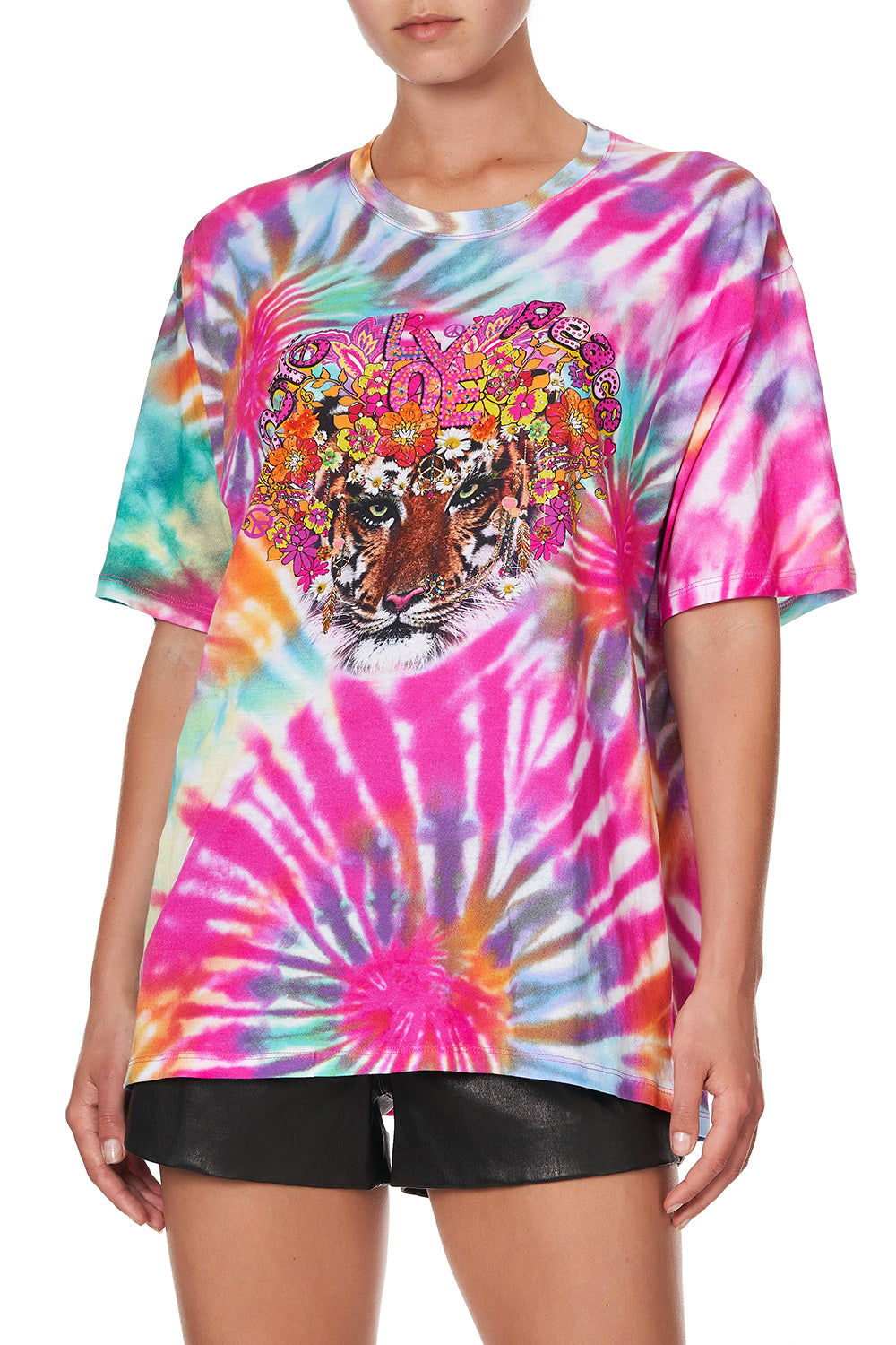 OVERSIZE TIE-DYE BAND TEE LET THE SUN SHINE