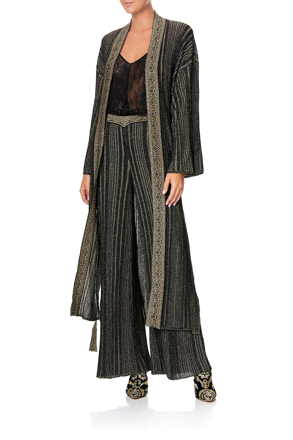 METALLIC KNIT CARDI WITH TIE REBELLE REBELLE