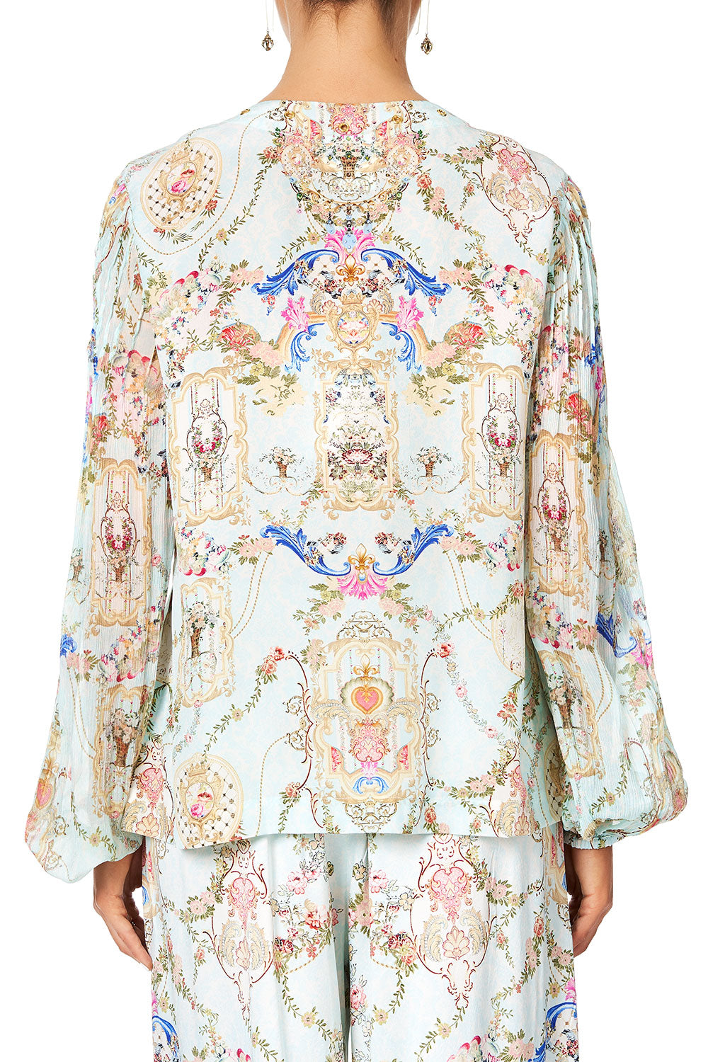 CAMILLA PEASANT BLOUSE WITH FRONT VERSAILLES SKY