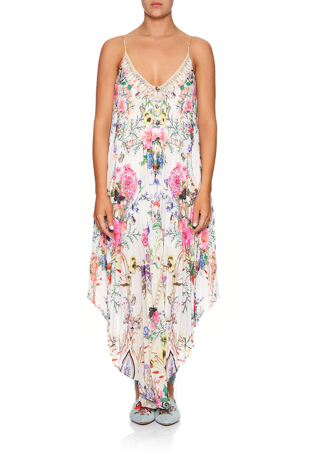 PLEATED BUTTON FRONT SLIP DRESS BOHEME