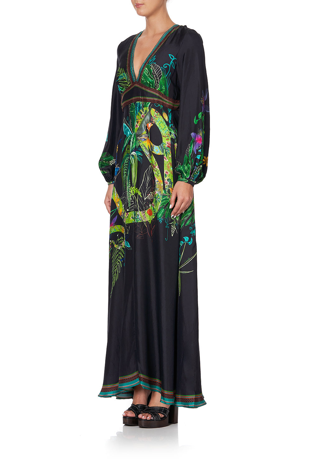 PRINTED LANTERN SLEEVE DRESS RIVER CRUISE