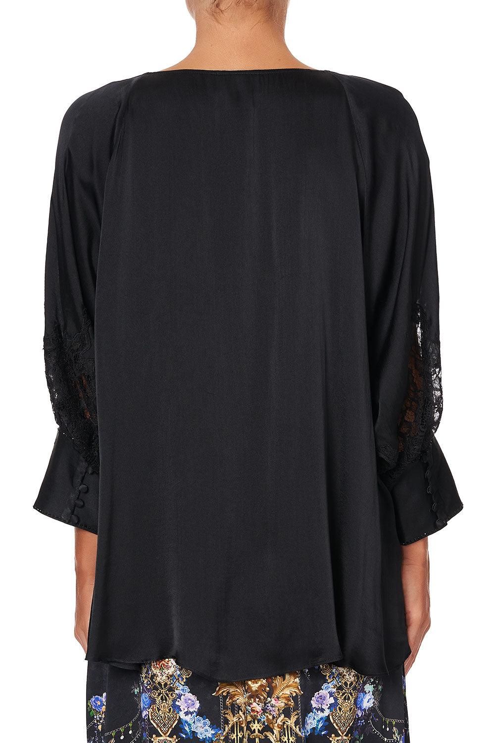 RAGLAN SLEEVE BUTTON UP TOP SOLID BLACK
